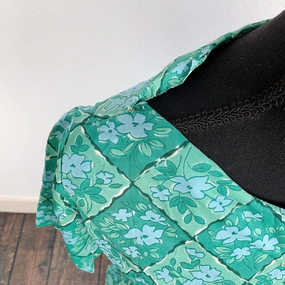 Flaws Vintage 1950s Casualmaker by Sy Frankl Green Floral Dress Bust 34 - Picture 4 of 11